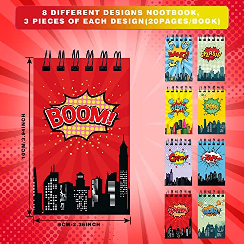 Kolewo4ever 48 Pieces Hero Text Theme Set:24Pcs Translucent Pencil Multipoint Non Sharpening Stackable Pencils 24Pcs Mini Spiral Notepad Memo Pad Pocket Notebooks