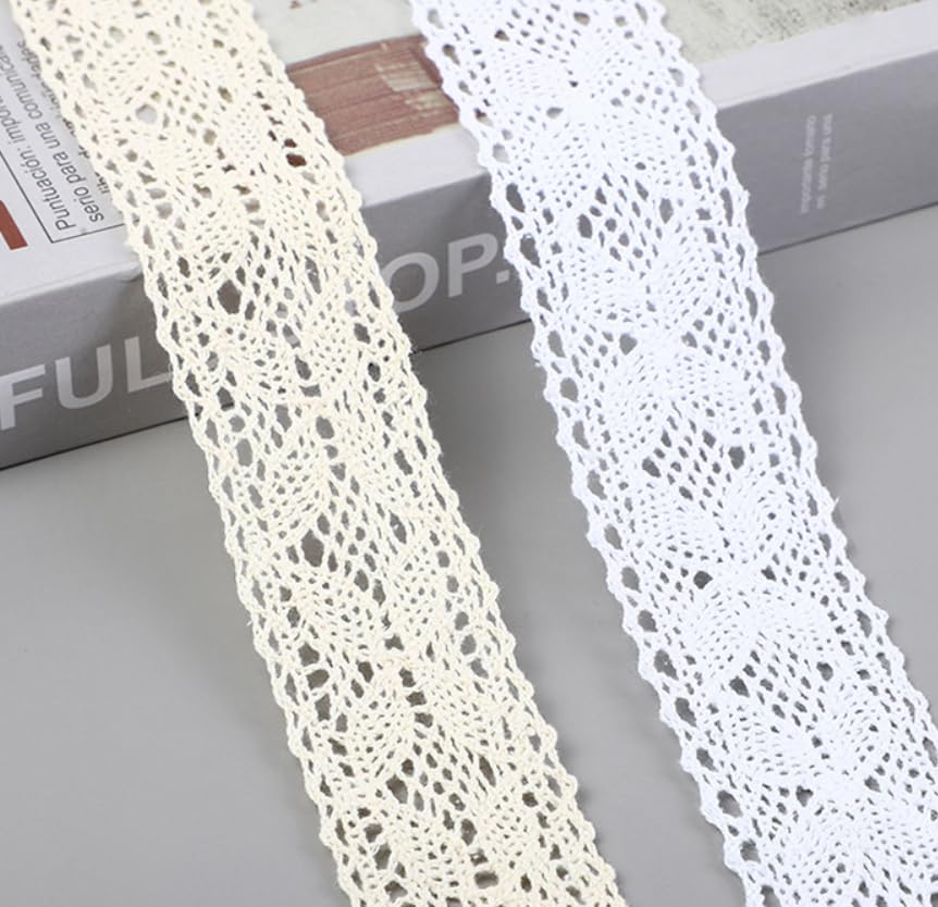 10 Yards 1.5inch Lace Ribbon Crochet Cotton Lace Trim Vintage Lace Trim for Sewing Dollies Clothes Wedding Crafts Supply (Beige A) - color: Beige A