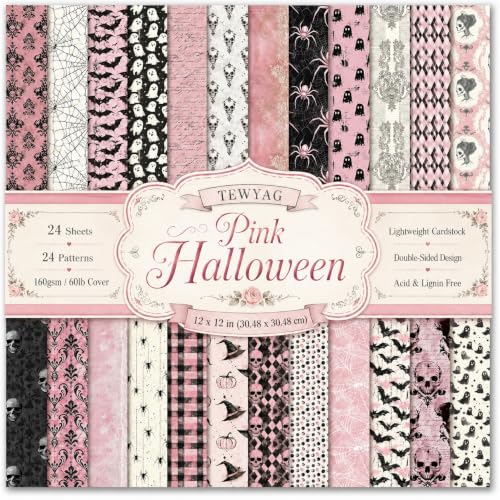 Pink Halloween Scrapbook Paper Pad, 24 Double-Sided 12x12 Cardstock Sheets - color: Halloween