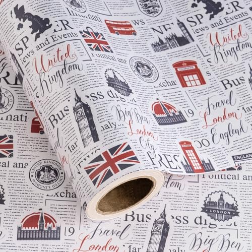 WRAPAHOLIC Kraft British London Wrapping Paper Roll - Mini Roll - 17 Inch x 16.5 Feet - UK Vintage Newspaper Wrapping Paper for Birthday, Wedding, Anniversary, Bridal Shower - color: Kraft Newspaper - UK