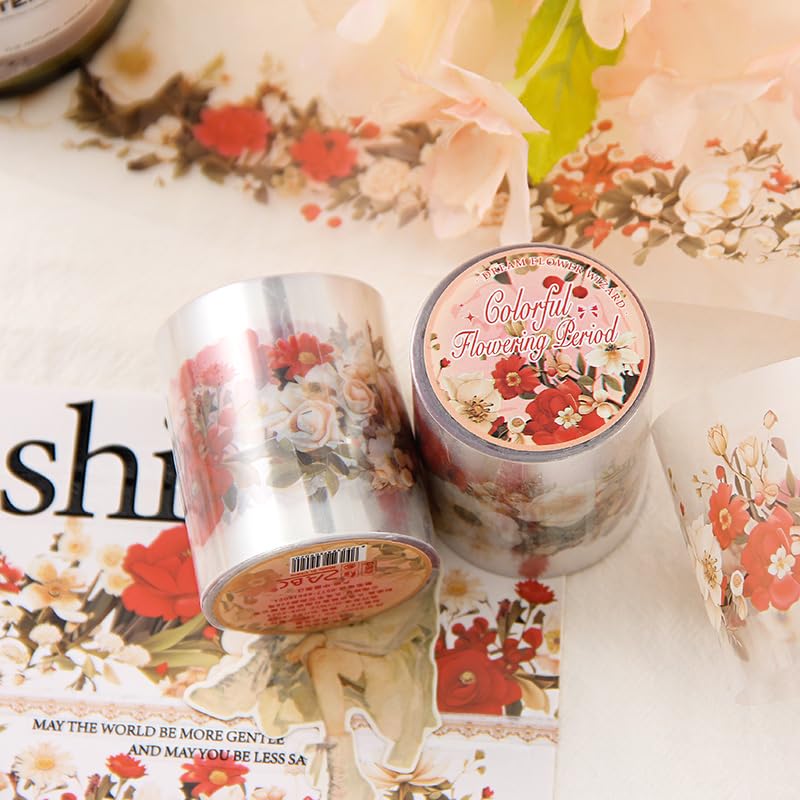 Alideco 6pcs Decorative Adhesive Tapes Fresh Literary Girl Botanical Flower Landscape PET Tape Great for Bullet Journal Supplies, Arts, Scrapbook, DIY Crafts, Planners (menghuaxianzong) - color: menghuaxianzong