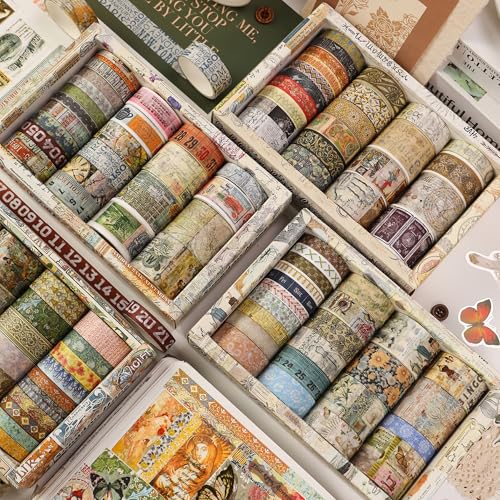 Vintage Washi Tape Set - 24 Rolls Arts Adhesive Tapes Assorted Retro Decorative Masking Tape Sets for Craft, Kids, Scrapbook, DIY, Gift Wrapping (8-Sea Treasures) - color: 8-Sea Treasures