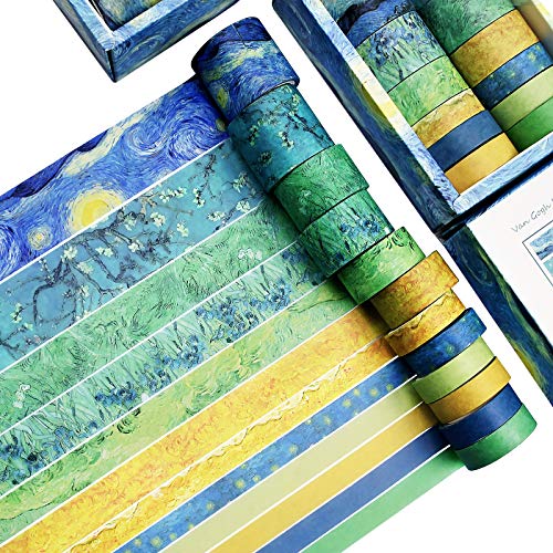 Washi Tape Set of 12 Rolls Van Gogh Starry Night Decorative Tape - color: Yellow