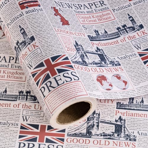 WRAPAHOLIC Kraft British Newspaper Wrapping Paper Roll - Mini Roll - 17 Inch x 16.5 Feet - Vintage UK London Kraft Wrapping Paper for Birthday, Wedding, Anniversary, Bridal Shower - color: Kraft Newspaper - UK London