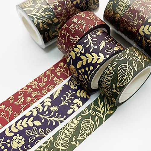 YUBBAEX Gold Veins Washi Tape Gorgeous Foil Masking Tape Set Decorative for Arts, DIY Crafts, Journal Supplies, Planners, Scrapbook, Card/Gift Wrapping (Floral Leaves) - color: Floral Leaves