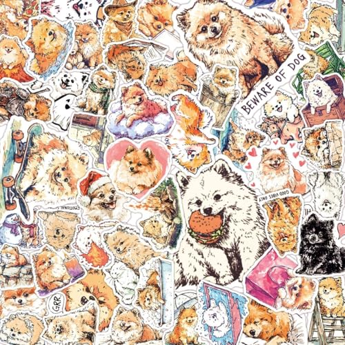 100 PCS Pomeranian Stickers Pack – Waterproof Dog Decals for Water Bottles, Laptops, Phones, Notebook, Cars – Cool Vibrant Graphics for Pomeranian Enthusiast - color: Pomeranian