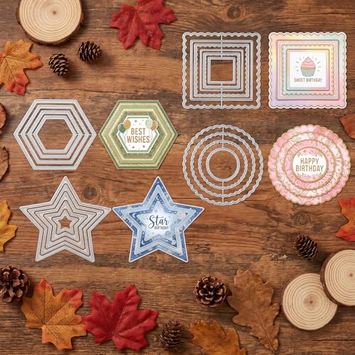 4 Sets Metal Cutting Dies, Assorted Shapes Carbon Steel Embossing Dies, DIY Etched Dies for Scrapbooking Card Making Paper Crafts, Geometric Stitched Nesting Dies