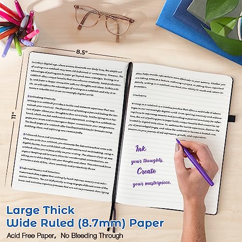 Lined Journal, 8.5" x 11" Hardcover Leather Notebook, No Bleed Thick Paper - color: Navy, size: A4 Wide Ruled
