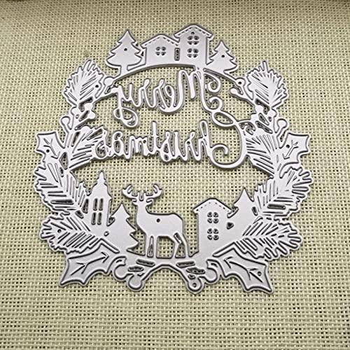 1 Pcs Christmas Leaves Wreath Metal Die Cuts,Merry Christmas Ornaments Deer House Tree Metal Cutting Dies, DIY Scrapbooking Artist Cutting Dies Stencils Paper Dies for Card Making - color: Christmas Leaves Wreath