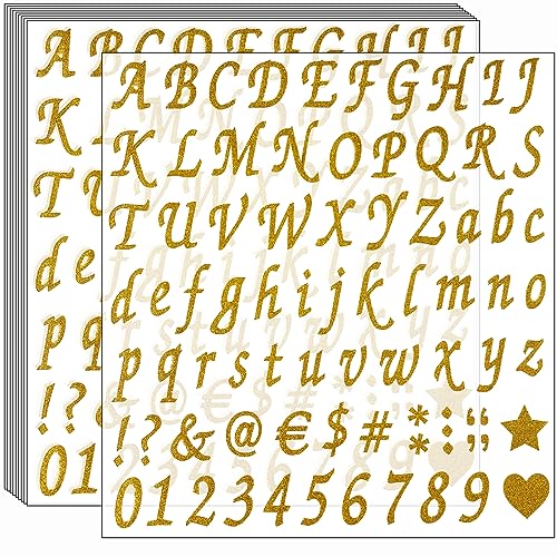 800 Pieces 10 Sheets Glitter Alphabet Letter Stickers, Self Adhesive Alphabet Number Stickers, letter and Number Stickers, Decals for Sign, Grad Cap Decoration, DIY Crafts Art Making, - color: Gold