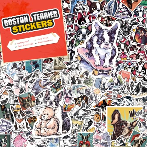 100 PCS Boston Terrier Stickers Pack – Waterproof Dog Decals for Water Bottles, Laptops, Phones, Notebook, Cars – Cool Vibrant Graphics for Boston Terrier Enthusiast - color: Boston Terrier