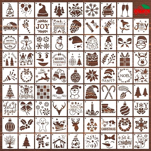 80 Pcs 5 x 5 Inch Christmas Stencils for Painting on Wood, Reusable Merry Christmas Ornament Snowflakes Holiday Stencils DIY Craft Template Set for Wall Rock Home Decor - style: Christmas