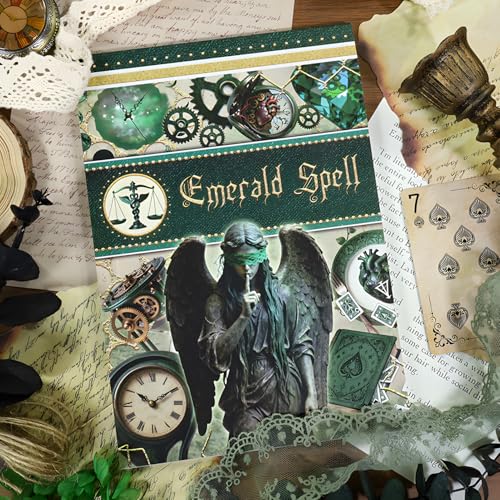 Snycler Sticker Book - 20 Sheets Vintage PET Stickers for Scrapbooking, Junk Journaling, Ephemera, and Decorative Crafts-Emerald Spell - color: Emerald Spell