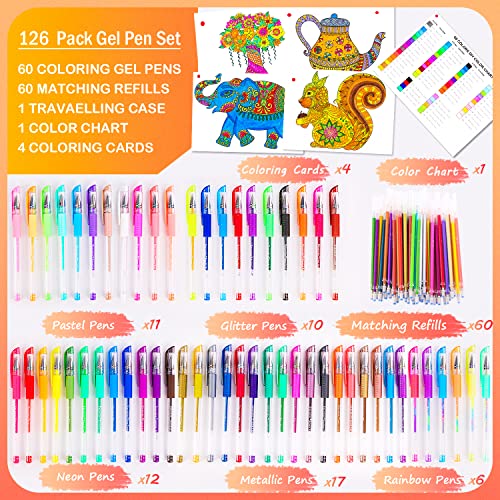 Soucolor 120 Gel Pens Set Adult Coloring Books Refills Art Markers | Gel Pen Set Includes 60 Vibrant Colors, 60 Refills, Coloring Sheets & Portable Case for Adult Coloring Books - color: Black