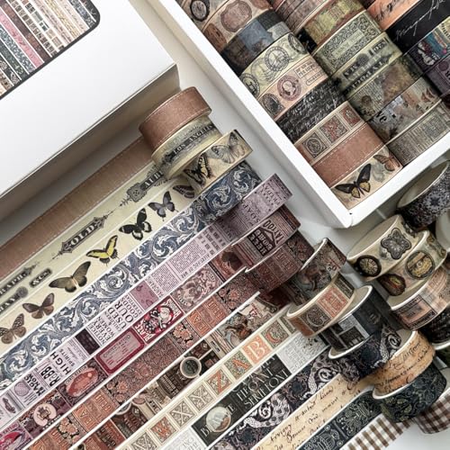 YUBBAEX Vintage Washi Tape Value Pack 36 Rolls Antique Printed Masking Tape Retro Decorative for Arts, DIY Crafts, Journal Supplies, Planners, Scrapbook, Card/Gift Wrapping (Classical) - color: Classical