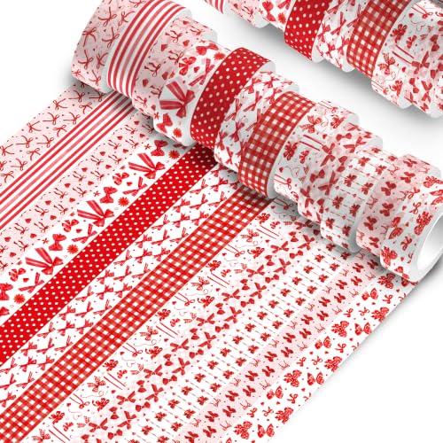 Red Bow Washi Tape Set - 12 Rolls Valentine Masking Tape for Journal Crafts