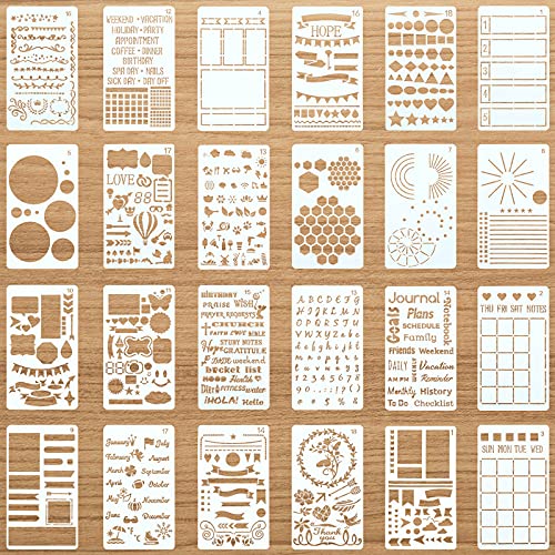 Zonon 24 Pcs Plastic Stencils for Journal Planner, Letters Numbers Shapes