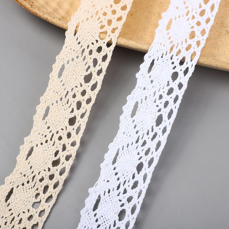 10 Yards 1.5inch Lace Ribbon Crochet Cotton Lace Trim Vintage Lace Trim for Sewing Dollies Clothes Wedding Crafts Supply (Beige B) - color: Beige B