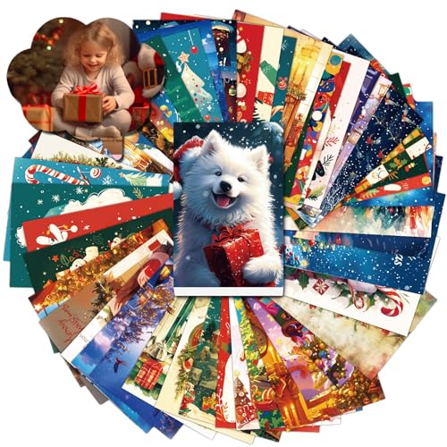 50PCS Christmas Postcards, Vintage Christmas Cards, Exquisite & Cute