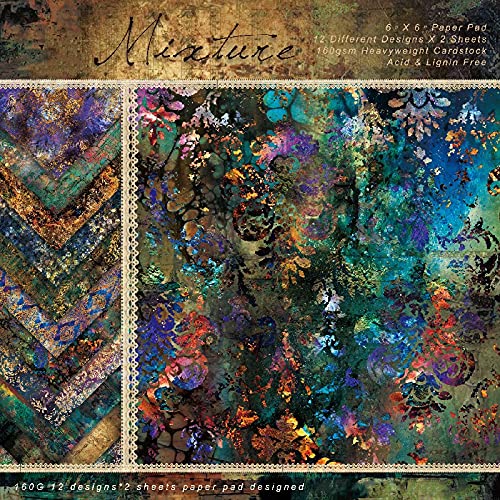 Scrapbook Paper Pad 6x6 Mixture Colored Designs, Single-Sided Decoupage Sheets, Colorful Cardstock for Scrapbooking, DIY Backgrounds, Cardmaking Supplies, Junk Journal Crafts - 24 Pcs - color: 6x6 Mixture Passion