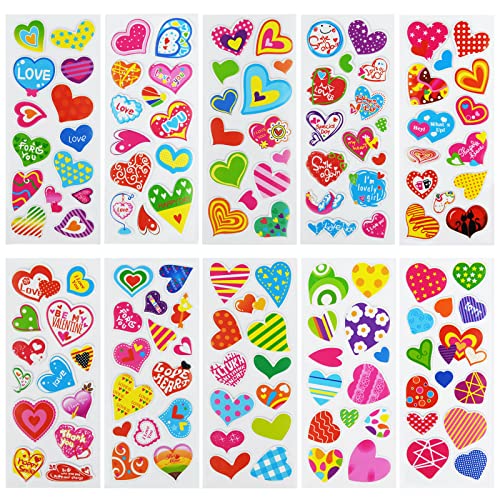 24 Sheets(350+) Heart 3D Puffy Stickers for Toddlers Kids Girls - style: Hearts