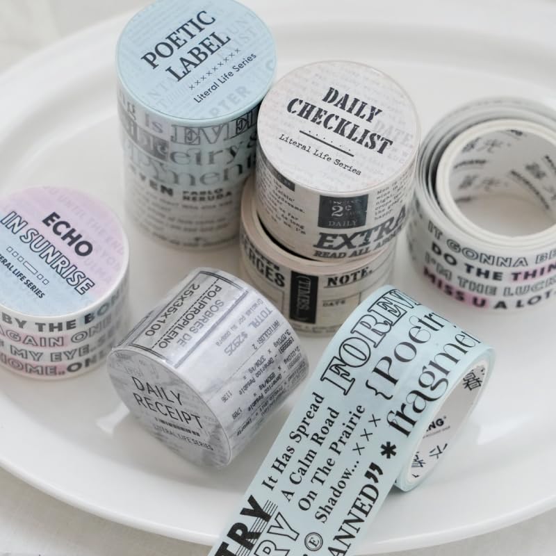 Alideco 6pcs Decorative Adhesive Tapes Vintage Alphabet Washi Tape Great for Bullet Journal Supplies, Arts, Scrapbook, DIY Crafts, Planners (wenzishenghuo) - color: wenzishenghuo