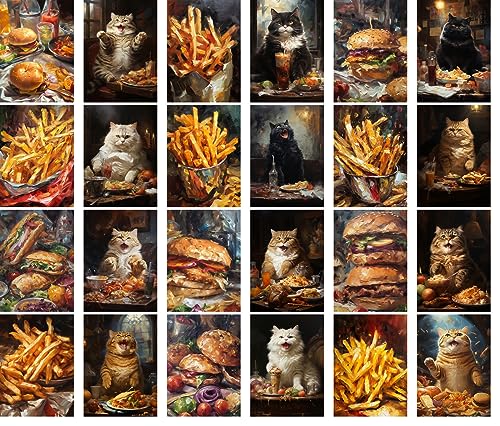 PIXILUV Vintage Postcards (24 pcs 4"x6" each) Funny Fat Cats with Delicious Brugers and Fries Vintage Postcards Retro Greeting Card Book Illustration Reprint Funny Animals - color: Navy
