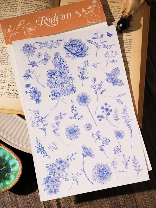 CATaireen Rub on Transfers for Crafts Vintage Scrapbooking Stickers Small Decals Adults Journaling DIY Supplies Use for Fabric Paper Wood Stone Canvas Acrylic Cloth (Plants Outline) - style: Plants Outline