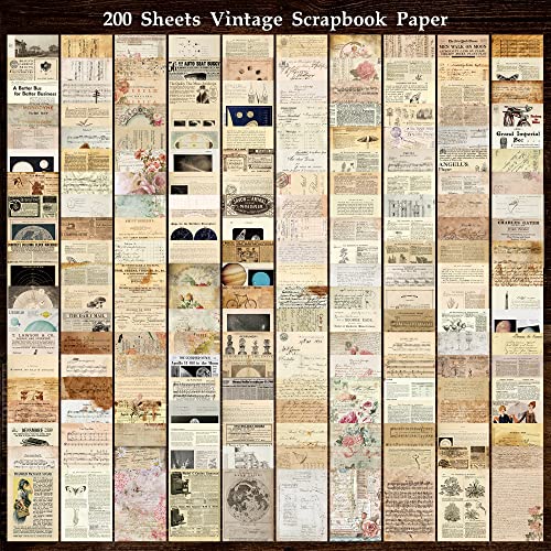 200 Sheets of Vintage Scrapbook Paper, Journaling Scrapbooking Supplies Craft Decoupage Papers Kit, Ephemera for Junk Journal Bullet Journals Well Posters Room Decor for Card Making Decorative Gift - color: Vintage 6 Theme