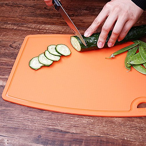 Liflicon Thick Silicone Cutting Board 12.6'' x 9.1'' Juice Grooves Easy Grip Handle Dishwasher Safe-Orange - color: Orange, size: 12.6"L x 9.1"W