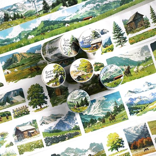 Alideco 6pcs Decorative Adhesive Tapes Fresh Literary Girl Botanical Flower Landscape PET Tape Great for Bullet Journal Supplies, Arts, Scrapbook, DIY Crafts, Planners (renshengshikuangye) - color: renshengshikuangye