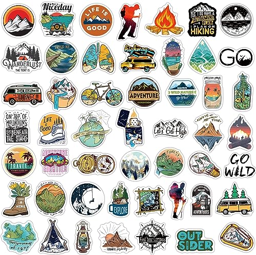 100 PCS Outdoor Camping Travel Stickers, Nature Scenic Sticker Packs Hiking Mountain Wildlife Adventure Decals for Men, Vinyl Waterproof Sticker for Water Bottles Luggage Suitcases Bike Kayak Camping - color: Camping-c25