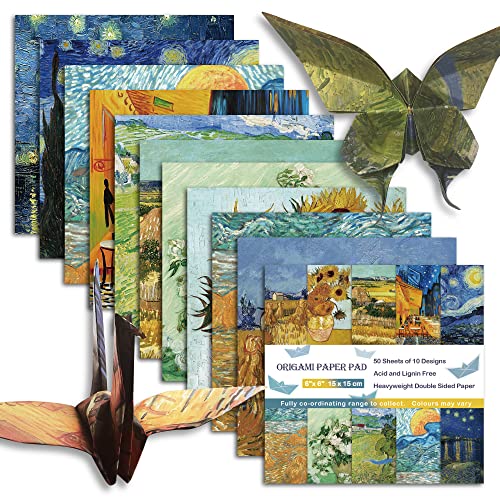 Origami Paper 6x6" Double Sided 50 Sheets 10 Colors Origami Kit,Craft Paper - color: 50sheets-van gogh