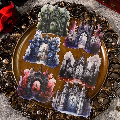40 Pcs Gothic Dark Academia Gate & Arch Window PET Stickers - color: Dark Gate