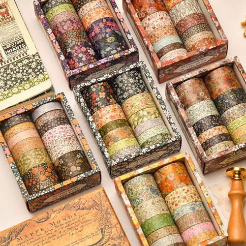 12 Rolls Flowers Washi Tape Set Floral Arts Adhesive Tapes Blooming Garden Decorative Masking Tape Sets for Craft, Kids, Scrapbook, DIY, Gift Wrapping (River of Forgetfulness) - color: River of Forgetfulness