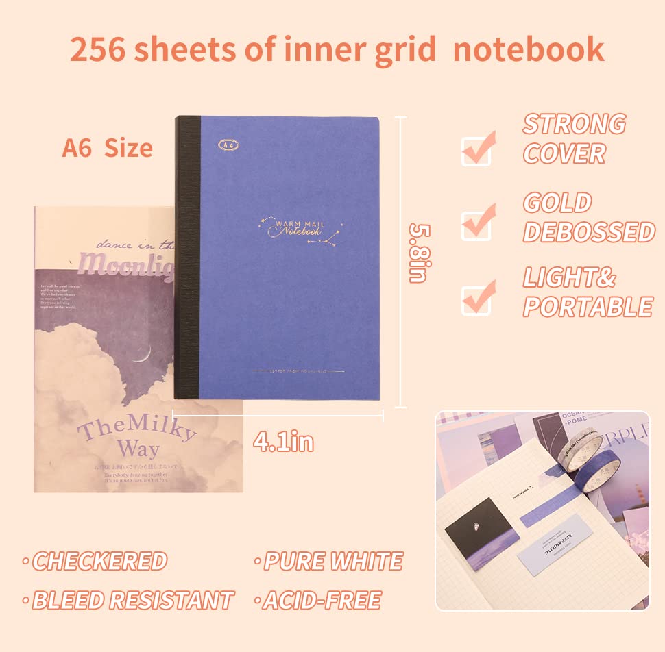 emmoolife 348 Pcs Scrapbooking Supplies Kit, Vintage Aesthetic Scrapbook Kit for Bullet Junk Journal, Stationery, A6 Grid Notebook, DIY Journaling Supplies, Birthday Craft Gift for Teen Girl Women - color: Moonlight