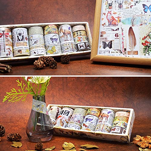 18 Rolls Vintage Washi Tape Set,Floral Letter forest Butterfly Mushroom Botanical Flower Writable Decorative Tapes for Scrapbooking , Junk Journal supplies,Bullet Journal Supplies, DIY Crafts Art
