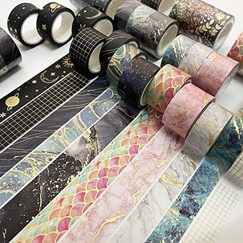 YUBBAEX Gold Veins Washi Tape Gorgeous Foil Masking Tape Set Decorative for Arts, DIY Crafts, Journal Supplies, Planners, Scrapbook, Card/Gift Wrapping (Floral Leaves) - color: Floral Leaves