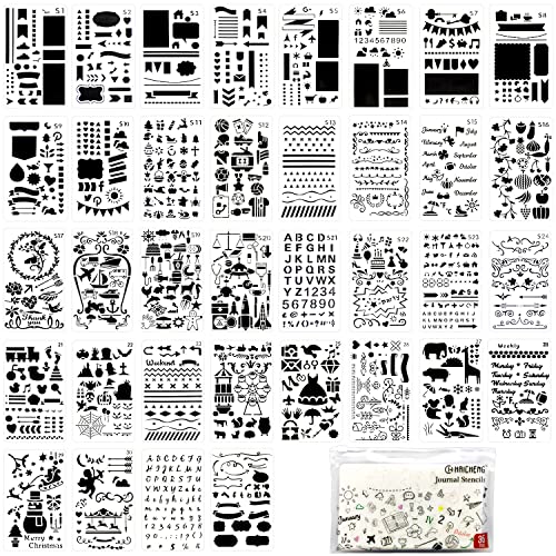 36 PCS Plastic Journal Stencils for Bullet Junk Journal Notebook Diary Drawing Scrapbook Journal Stencil Templates 4x7 Inch