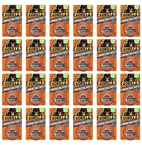 Gorilla Mounting Tape, Tough and Clear, Double-Sided, 1" x 60", Clear - 24 Pack - size: 24 Pack