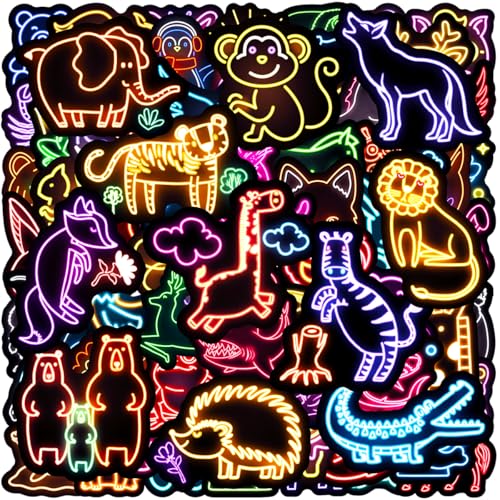 100pcs Neon Animal Waterproof Vinyl Stickers - Cute Animal Decor & Party Favors for Goodie Bag, Water Bottle, Classroom Prizes