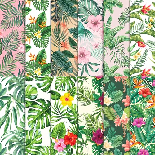 24 Sheets Hawaiian Palm Leaf Scrapbook Paper Pad 12" x 12" Hawaiian Palm Leaf Pattern Paper Summer Scrapbook Paper Double-Sided Tropical Palm Leaves Patterned Craft Paper Tropical Scrapbook Paper