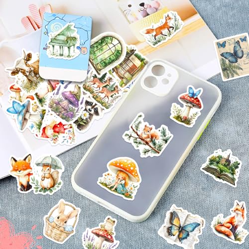 50-Piece Fantasy Woodland Sticker Set – Dreamy Forest Animals, Mushrooms, Fairies, Nature Decals for Scrapbooking, Journaling, Laptops, Water Bottles - color: Fantasy Woodland