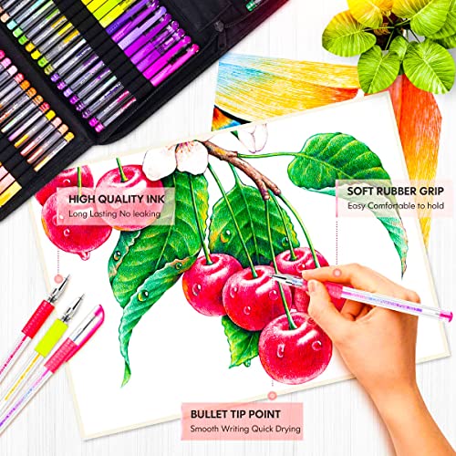 Soucolor 120 Gel Pens Set Adult Coloring Books Refills Art Markers | Gel Pen Set Includes 60 Vibrant Colors, 60 Refills, Coloring Sheets & Portable Case for Adult Coloring Books - color: Black