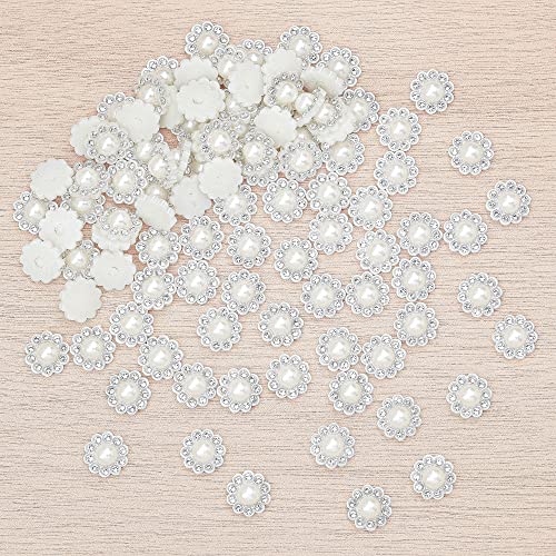 100 pcs Rhinestone Faux Pearl Buttons, Silver, 14mm - color: 100 PCS Silver
