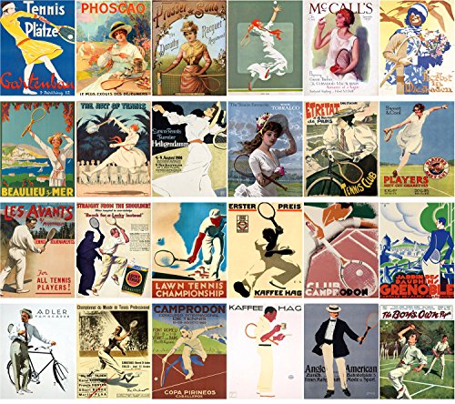 PIXILUV Postcard Pack 24pcs Tennis Player Vintage European Travel Posters Sport Magazines - color: Two