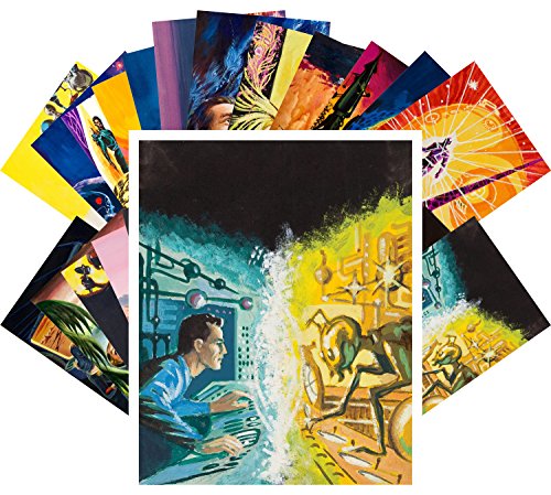 PIXILUV Vintage PostCards 24 pcs Vintage SciFi Comic Book Art Magazine Covers - color: Black