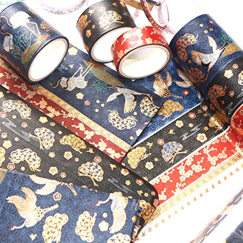 VIVIQUEN Gold Washi Tape Set Vintage Masking Tape Decorative Tape for DIY Scrapbooking, Crafts, Bullet Journal, Gift Wrapping, Holiday Decoration Planner Accessories (Black Classical 5 Roll) - color: Black Classical 5 Roll