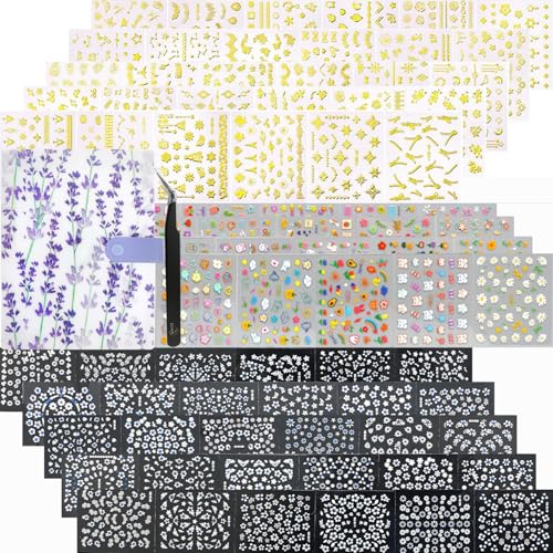 3D 91 Sheets Nail Art Stickers &Nail Decals Storage Book Set - color: 91 Sheets Nail Stickers&storage Book Set