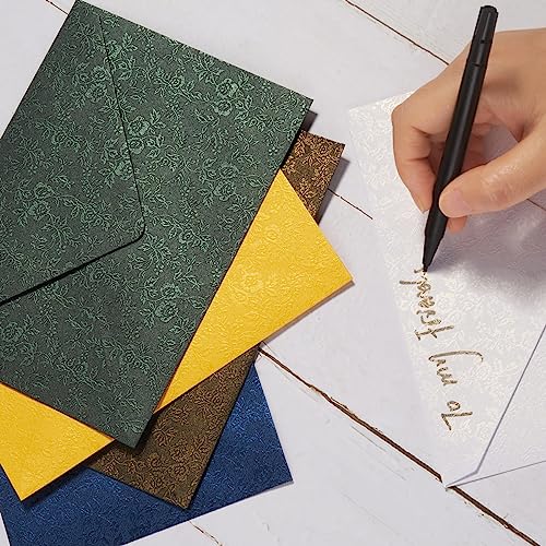 50 Pieces A7 Envelopes 5x7 with Gold Stickers, Rose, Dark Green | Vines Flower Texture Pattern, V Flap Luxury Mailing for Invitations, Wedding, Graduation, Baby Shower - color: Rose - Dark Green